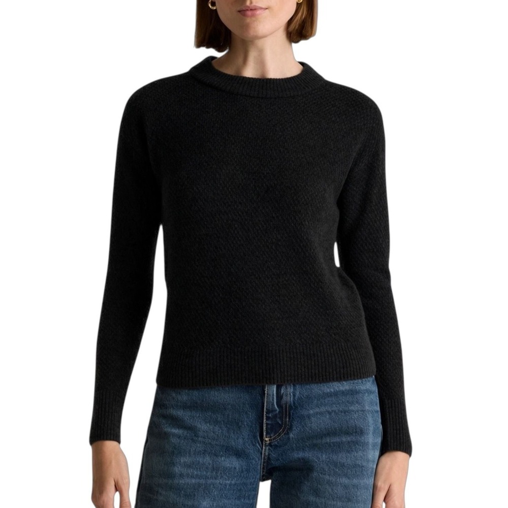 Quince Womens XS NWOT Baby Alpaca Wool Diamond Stitch Crewneck Sweater Black